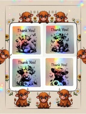 Highland Cow Thank You Stickers Set of 100